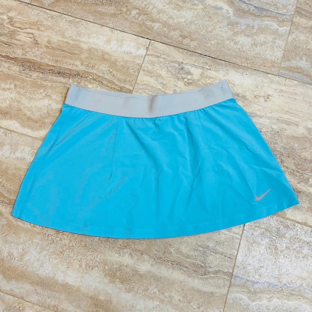 Nike light blue mini tennis skirt with gray stretchy waistband